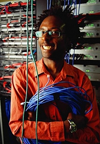 information technology worker with cabling